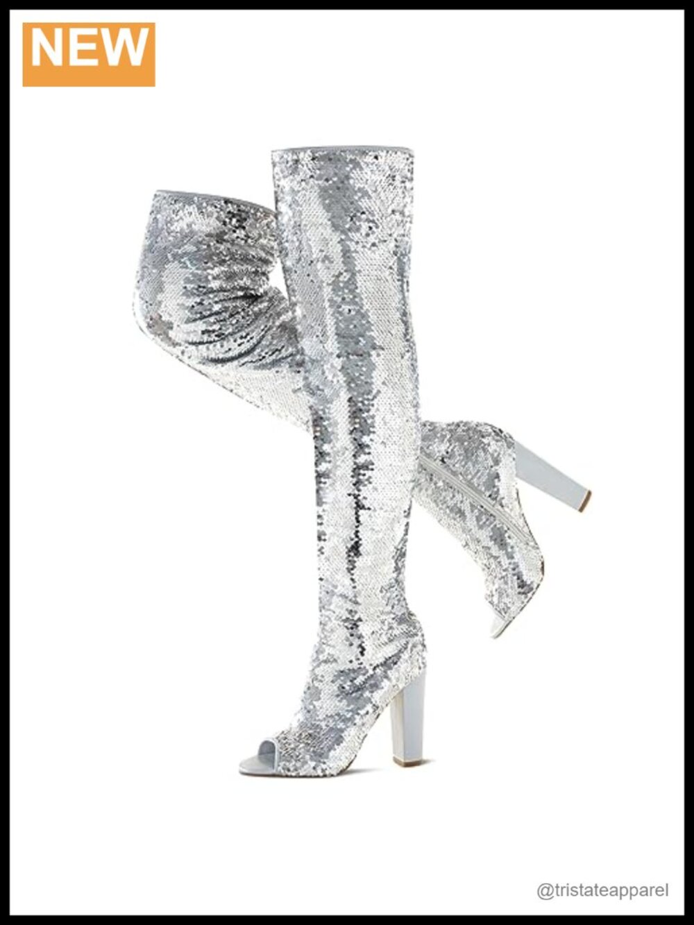Sparkly Sequin Over the Knee Boots for Women Chunky Heel Party Prom Open Toe